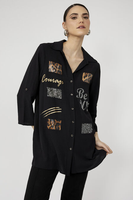 Frank Lyman Top informal negro de manga larga con cuello en V